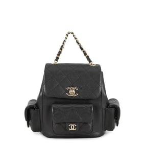 Chanel Matelasse Coco Mark Multi-Pocket Caviar Leather Backpack AS4399 Black