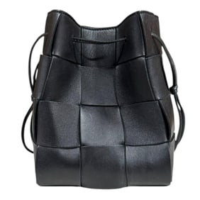 Pre-owned Bottega Veneta Small Cassette Bucket Bag, Maxi Intrecciato Shoulder Leather 680218, Black,