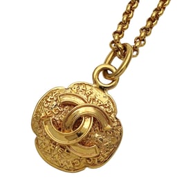 Chanel CHANEL necklace with Coco Mark, women's and men's brand GP gold logo clover pendant