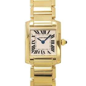 Cartier Tank Française SM W50002N2 Women's Ivory 18K Yellow Gold Quartz Watch