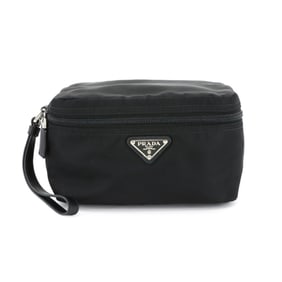 Prada Pouch, Nylon, Saffiano Leather, Nero Black, Silver Hardware, 2NE015