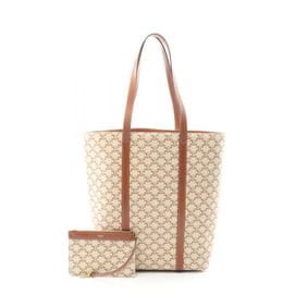 Celine Triomphe Museum Bag Tote Bag, canvas and leather, women's, beige brown, 194542EY7