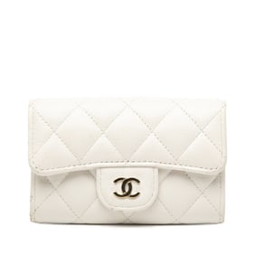 CHANEL Matelasse Coco Mark Classic Business Card Case/Card Case/Wallet/Coin Case White with Gold