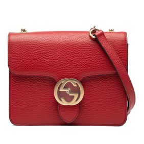 Gucci Interlocking G Crossbody Chain Shoulder Bag 510304 Red Leather Women's GUCCI