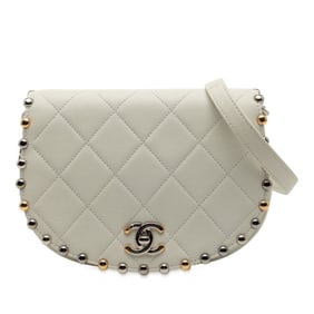CHANEL Matelasse Coco Mark Crossbody Chain Shoulder Bag in White Leather for Women