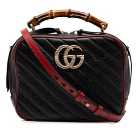 Gucci Bamboo GG Marmont Handbag/Shoulder Bag 2WAY 602270 Black Red Leather Women's GUCCI