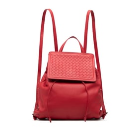 Bottega Veneta Intrecciato Backpack, Red Leather, Women's