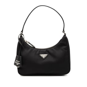 Prada Triangle Logo Plate Re-Edition 2005 Handbag One-Shoulder Bag Black Nylon Leather Women's PRADA
