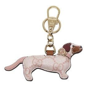 Gucci GG Supreme Dog-Shaped Bag Charm Keychain in Light Pink Leather for Women