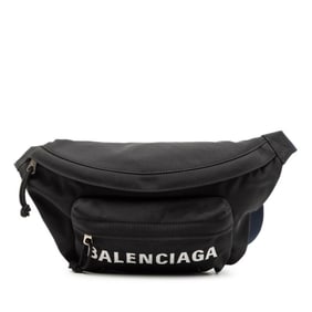 Balenciaga logo body bag/waist bag in black and blue nylon for women.