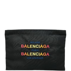 Balenciaga logo clutch bag in black and multicolored nylon for women.