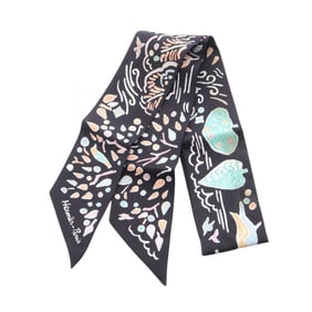 Hermes Hermès Twilly ISOLA DI PRIMAVERA Silk Scarf for Women in Black and Multicolor