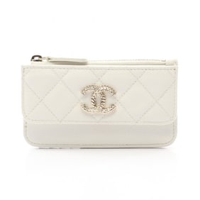 CHANEL Matelasse Wallet/Coin Case, Caviar Leather (Grained Calfskin), Women's, White