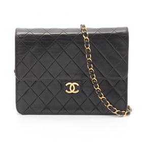 CHANEL Matelasse Single Flap Shoulder Bag in Lambskin Leather, Black
