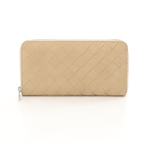 Bottega Veneta Intrecciato Round Long Wallet, Leather, Women's, Beige