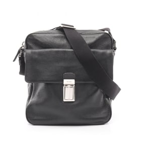 Prada VITELLO CITY Shoulder Bag, Leather, Men's, Black, VA1037
