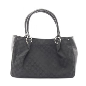Gucci GG Canvas Tote Bag, and Leather, Women's, Black, 115015
