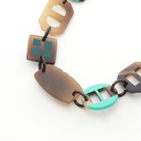 Hermès HERMES necklace jewelry buffalo horn for women in brown and green