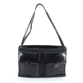 Gucci GG Nylon 001-3175 Leather Tote Bag Shoulder Handbag Black Women's