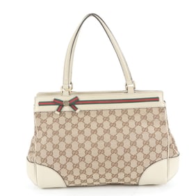 Gucci GG Canvas Sherry Ribbon Mayfair 257063 Leather Tote Bag Shoulder for Women