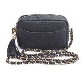 CHANEL Caviar Leather Matelasse Camera Bag Shoulder Black A57717 Women's