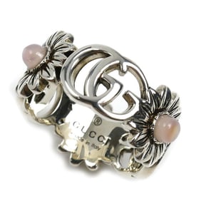 GUCCI Sterling Silver Double G Flower Ring 527394 Size 8 4.0g Mother-of-Pearl Women's