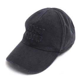MIUMIU Miu Denim Baseball Cap, Black, Size S, Embroidered, Women's, 5HC179_2CL4_F0002