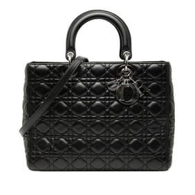 Christian Dior Dior Cannage Lady Handbag/Shoulder Bag, 2-Way, Black Lambskin, Women's,