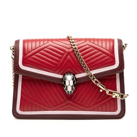 BVLGARI Serpenti Diamond Blast Chain Shoulder Bag in Red Leather for Women