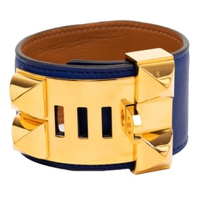 Hermès Collier de Chien Bracelet Bangle Size: S Blue Swift Leather Women's HERMES