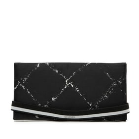 Chanel Old Travel Line Long Wallet Black White Nylon Women's CHANEL
