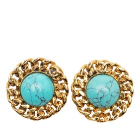 Chanel Coco Mark Earrings, Gold and Blue Plated, Women's, CHANEL
