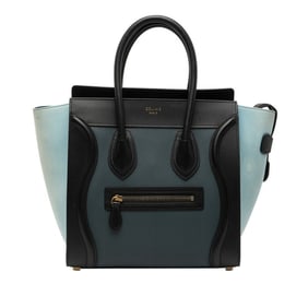 Celine Luggage Micro Shopper Handbag in Blue and Black Leather for Women