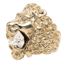 Gucci Lion Head Ring #16 Champagne Gold Plated with Crystals for Women