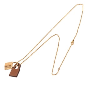 Hermes Hermès O'Kelly PM Necklace in Gold and Brown Plated Swift Leather for Women
