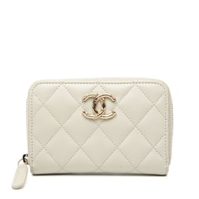 CHANEL Matelasse Coco Mark Wallet/Coin Case in Beige and Gray Caviar Leather for Women