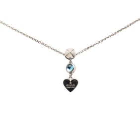Gucci Trademark Drop Pendant Heart Necklace in Light Blue Sterling Silver with Topaz, 925 Silver,