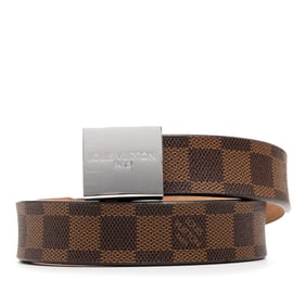 Louis Vuitton Damier Santur Carré Belt, Size: 85/34, M6802, Brown Leather, Men's, LOUIS VUITTON