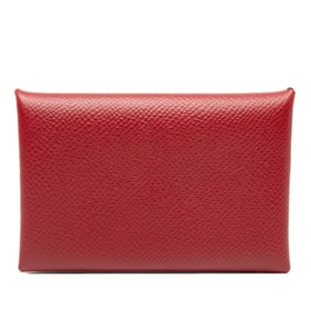 Hermès Calvi business card holder/card case, Rouge Granada red Epsom leather, women's, HERMES