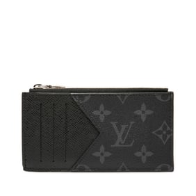Louis Vuitton Monogram Eclipse Coin Card Holder, M30271, Black Leather, Men's