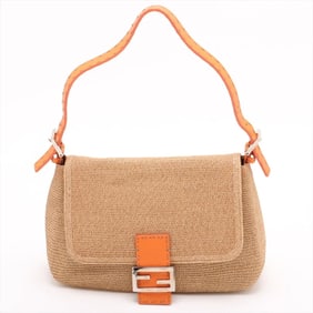 Fendi Selleria Raffia Leather Mamma Bucket FF Hardware One-Shoulder Bag for Women
