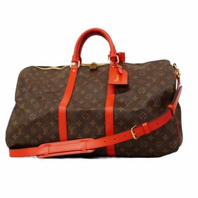 Louis Vuitton Monogram Keepall Bandouliere 50 Boston Bag M44740 Brown/Poppy Red for Men and Women