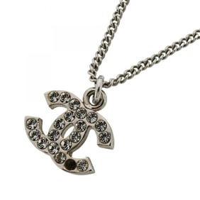 Chanel Coco Mark Metal Rhinestone Silver Necklace for Women