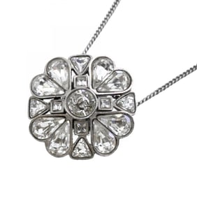 Chanel Coco Mark Clover Motif Metal Rhinestone Silver Necklace for Women