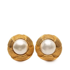 Chanel Earrings, Gold Plated, Faux Pearl, Women's, CHANEL