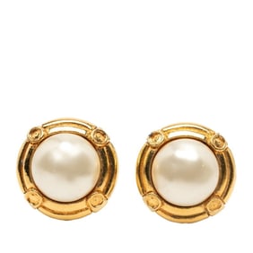 Chanel earrings, gold plated, with faux pearls, for women.