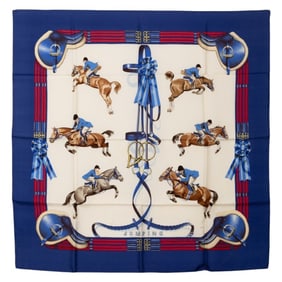 Hermès Carré 90 Jumping Scarf, Blue Multicolor Silk, Women's, HERMES