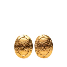 CHANEL Coco Mark Oval Earrings, Gold Plated, Women's