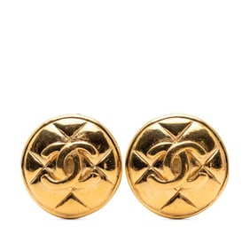CHANEL Coco Mark Matelasse Earrings, Gold Plated, Women's