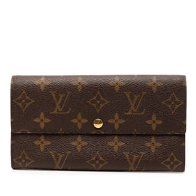 Louis Vuitton Monogram Pochette Porte Monnaie Credit Long Wallet M61723 Brown Leather Women's LOUIS